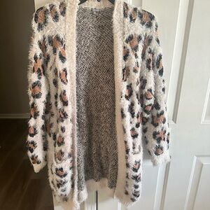 SOLD: Leopard Print Fuzzy Cardigan Sweater, Size Medium